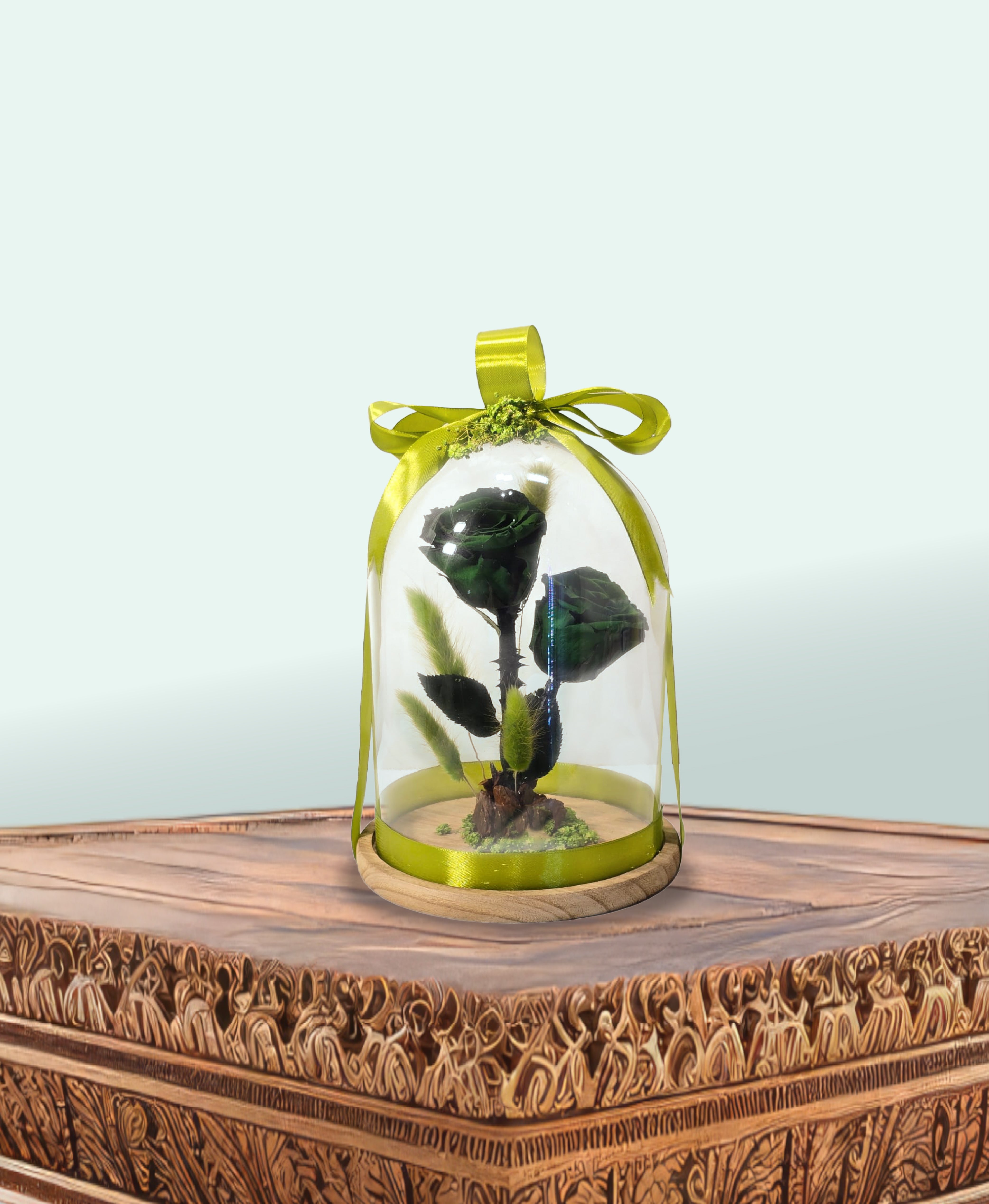 Emerald Serenity Preserved Green Rose Dome